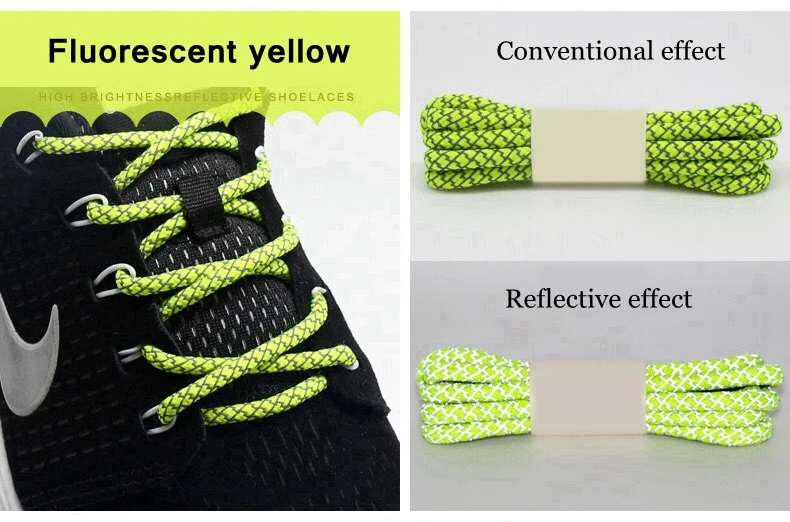 1Pair 19 Colors 3M Reflective Shoelaces Round Sneakers Shoe Laces Kids Adult Outdoor Sports Shoelaces Length 100 120 140 160CM