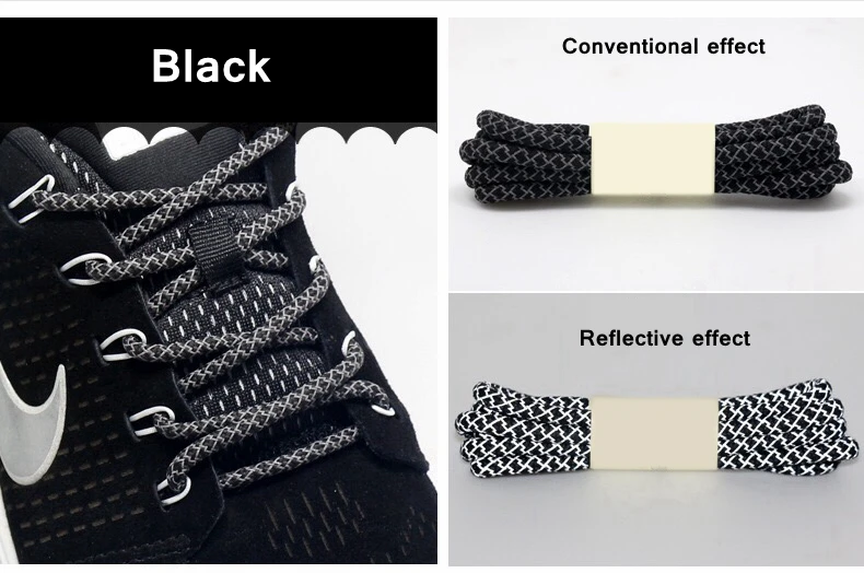 1Pair 19 Colors 3M Reflective Shoelaces Round Sneakers Shoe Laces Kids Adult Outdoor Sports Shoelaces Length 100 120 140 160CM