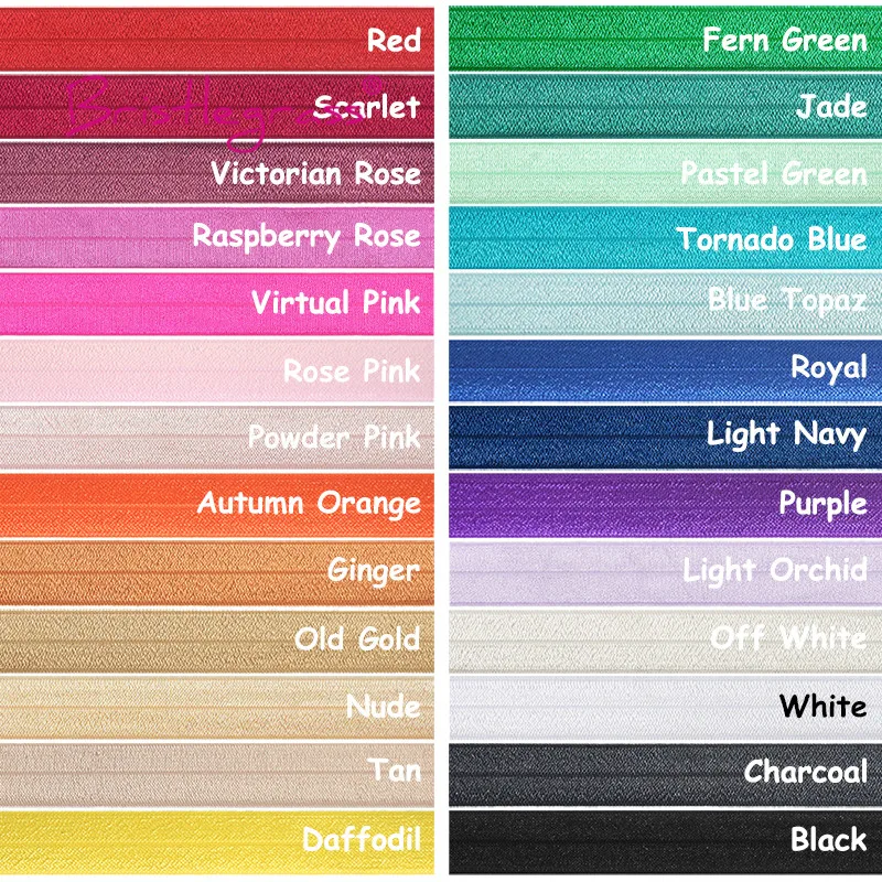 BRISTLEGRASS 2 5 10 Yard 1" 25mm Solid Shiny FOE Fold Over Elastics Spandex Satin Band Headband Underwear Dress Sewing Lace Trim