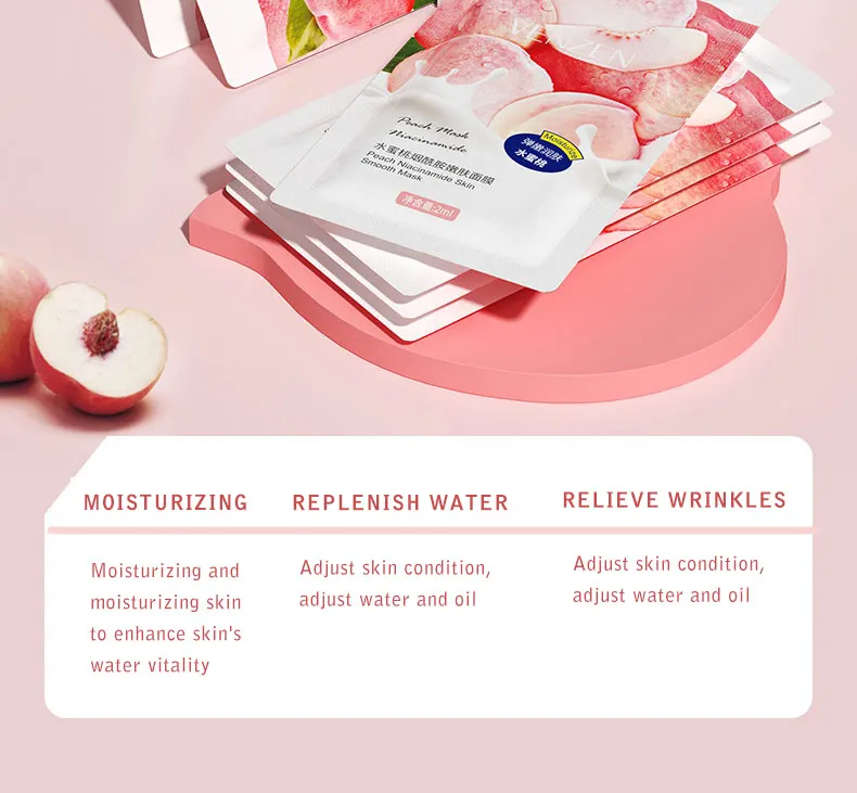 7pcs Peach Niacinamide Sleeping Mask Shrink Pore Brush Mask Moisturizing Disposable Mask Skin Care Improve Roughness & Brighten