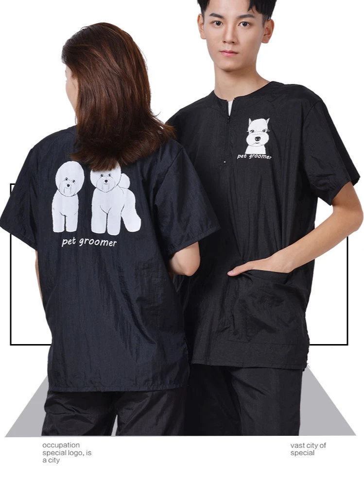 Waterproof Work Clothe Pet Groomer Uniforms Pet Dog Grooming Clothing Non Stick Hair Pet Shop Smock Pet Cleaning Care Workwear