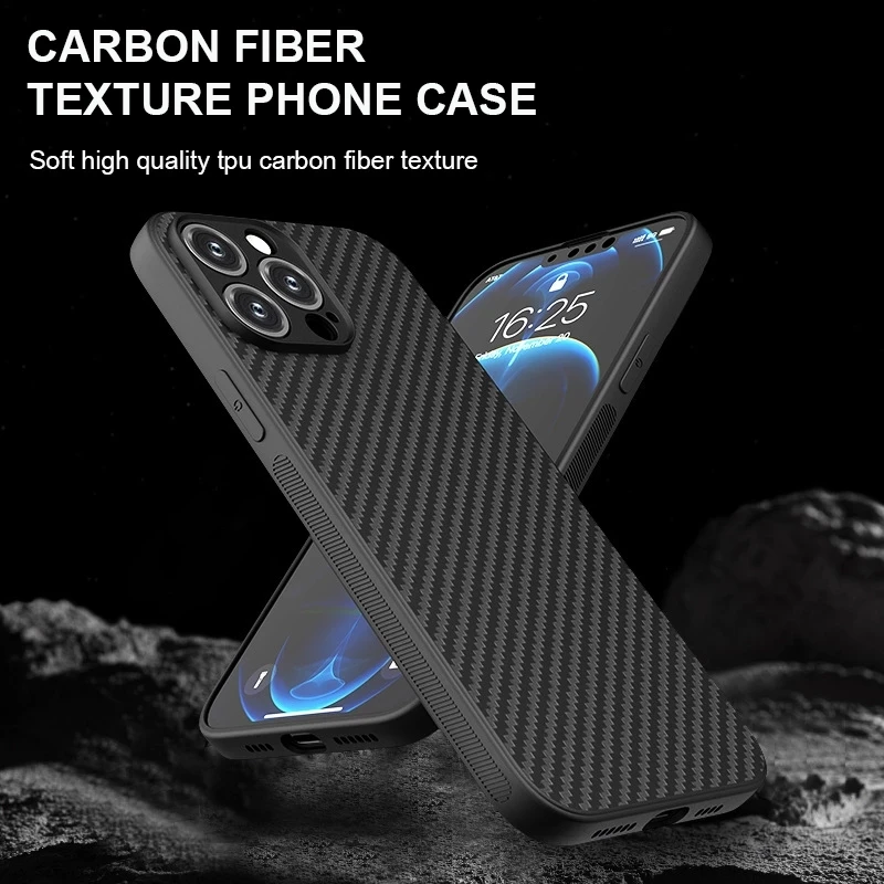 New For Apple iphone 16 13 12 11 14 15 17 Pro Max 16E MINI 14 15 16PLUS Ultra-thin Soft TPU Carbon Fiber protect Back Cover Case