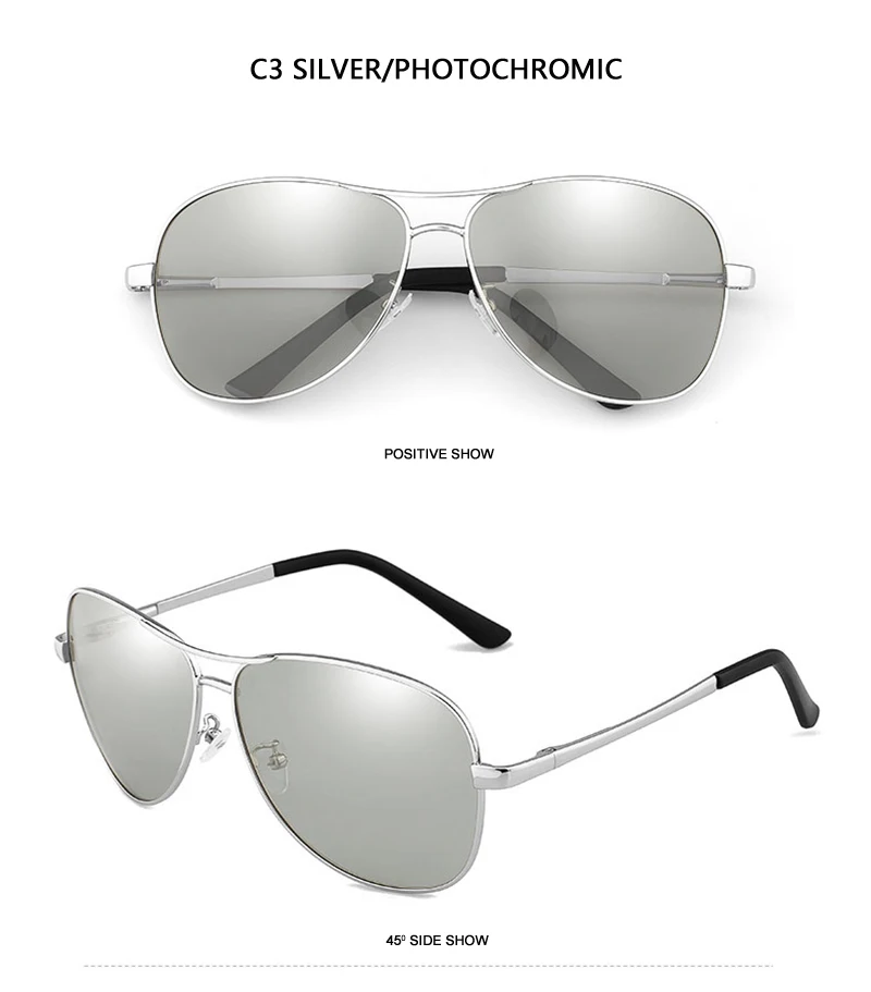 Photochromic Polarized Sunglasses Men Women Classic Pilot Chameleon Sun Glasses Fashion Change Color Fishing Eyeglasses