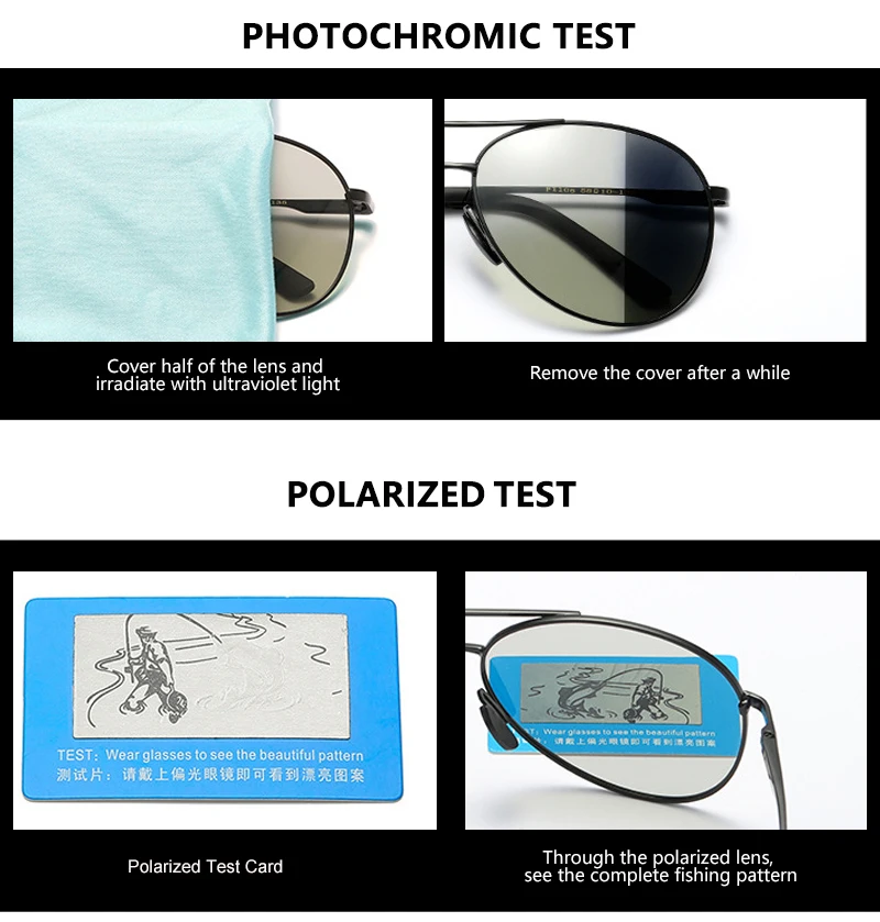 Photochromic Polarized Sunglasses Men Women Classic Pilot Chameleon Sun Glasses Fashion Change Color Fishing Eyeglasses