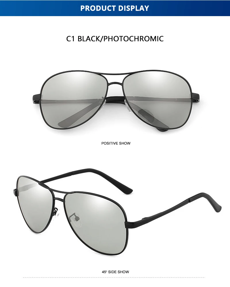Photochromic Polarized Sunglasses Men Women Classic Pilot Chameleon Sun Glasses Fashion Change Color Fishing Eyeglasses