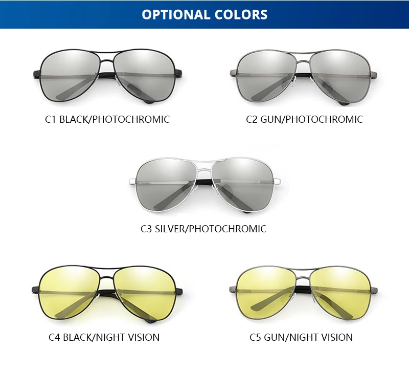 Photochromic Polarized Sunglasses Men Women Classic Pilot Chameleon Sun Glasses Fashion Change Color Fishing Eyeglasses