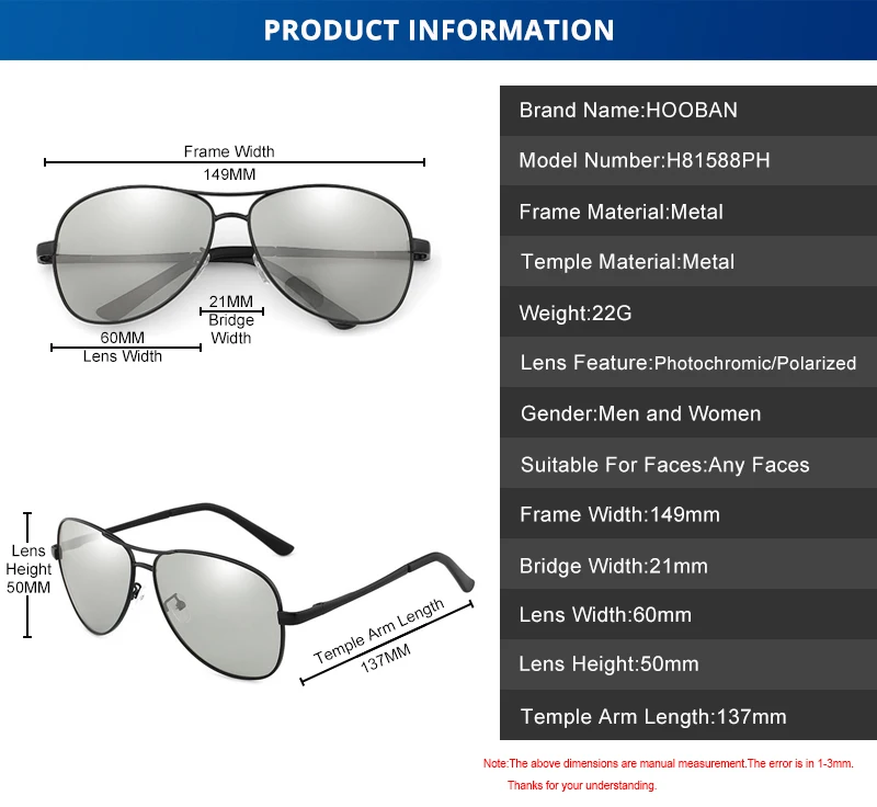 Photochromic Polarized Sunglasses Men Women Classic Pilot Chameleon Sun Glasses Fashion Change Color Fishing Eyeglasses