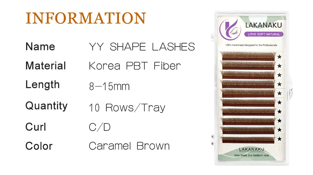 LAKANAKU High Quality YY Brown Lashes Premium Matte Individual Eyelash Faux Mink Y Volume Trays