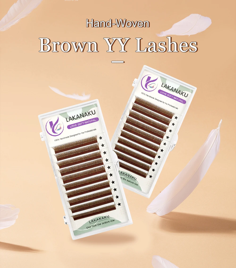 LAKANAKU High Quality YY Brown Lashes Premium Matte Individual Eyelash Faux Mink Y Volume Trays