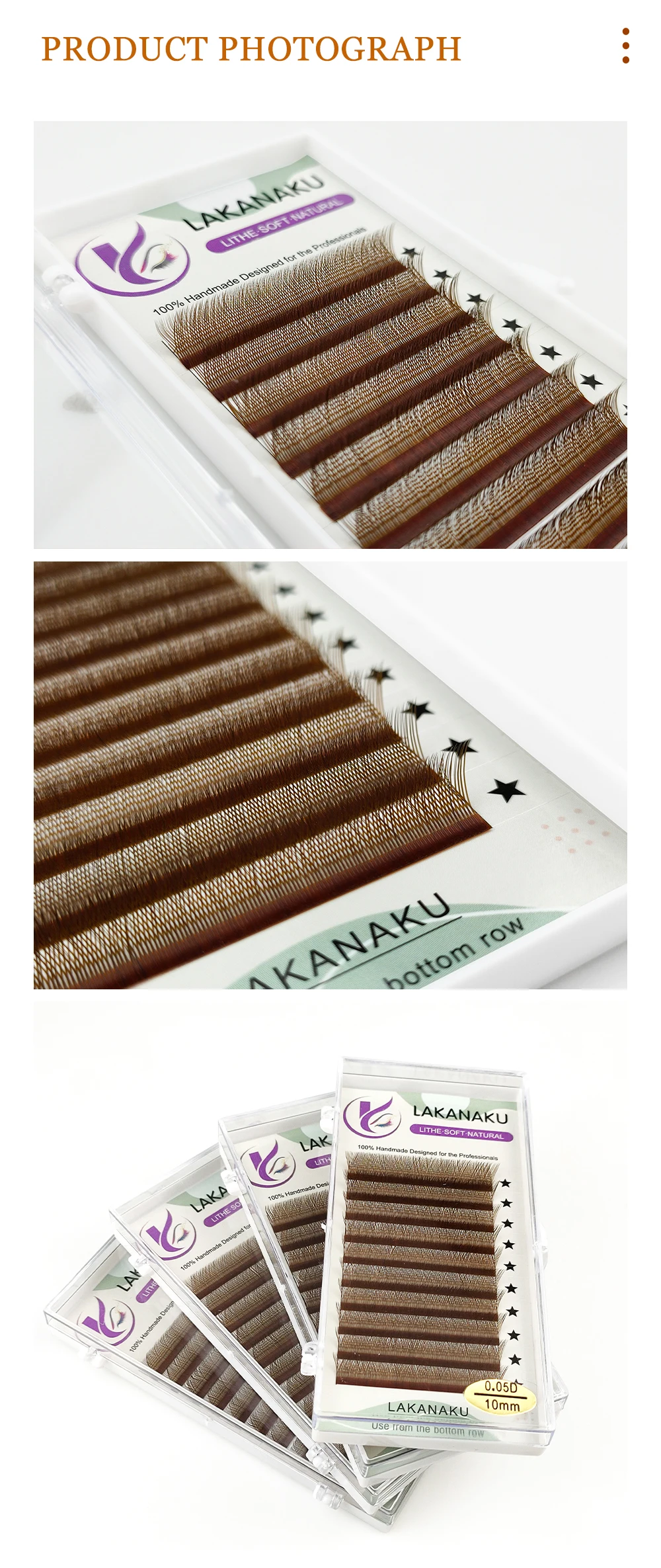 LAKANAKU High Quality YY Brown Lashes Premium Matte Individual Eyelash Faux Mink Y Volume Trays