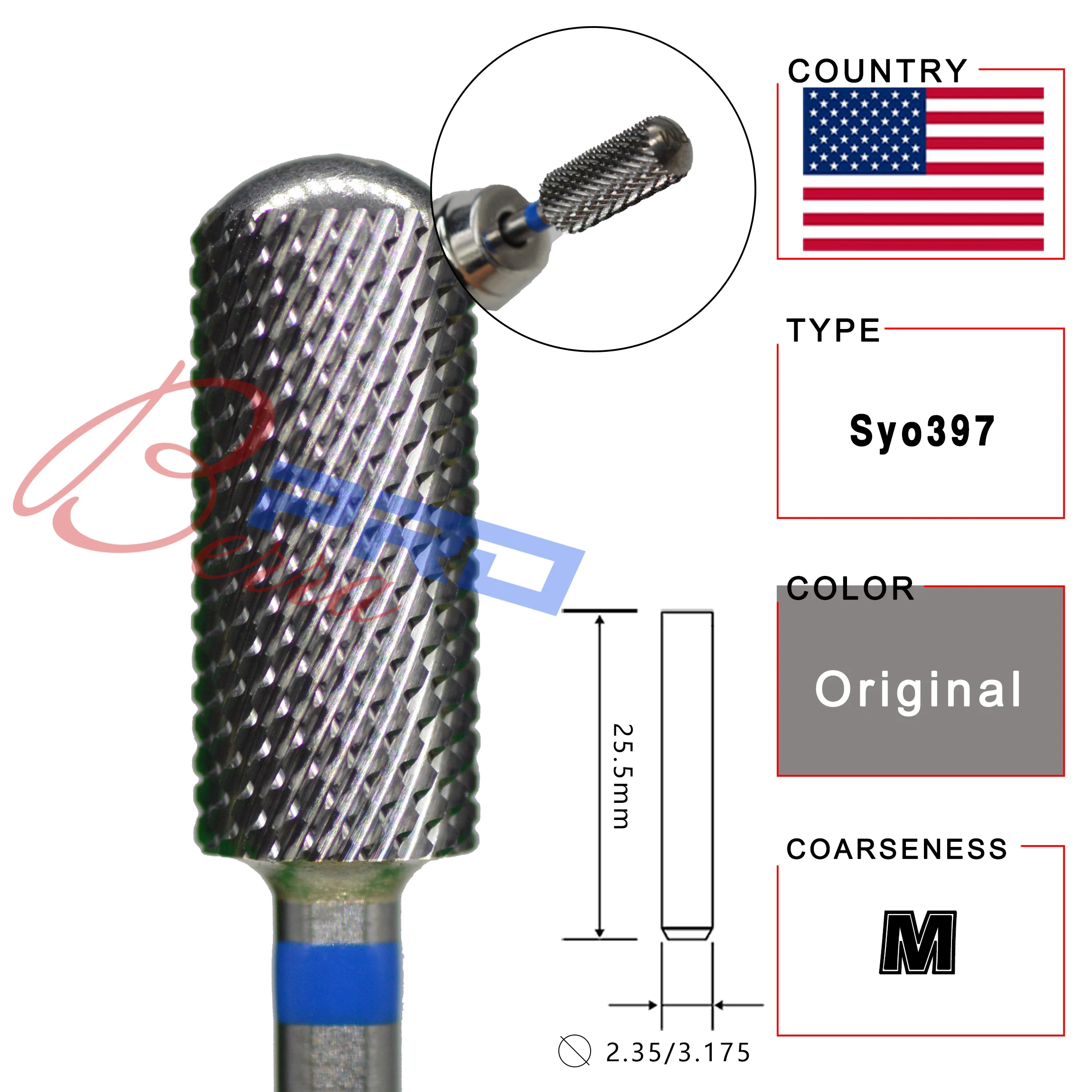 RolinStar 5.35 Small Round Top Barrel Gold Carbide Manicure Nail Drill Bit File Accessories 8 Different