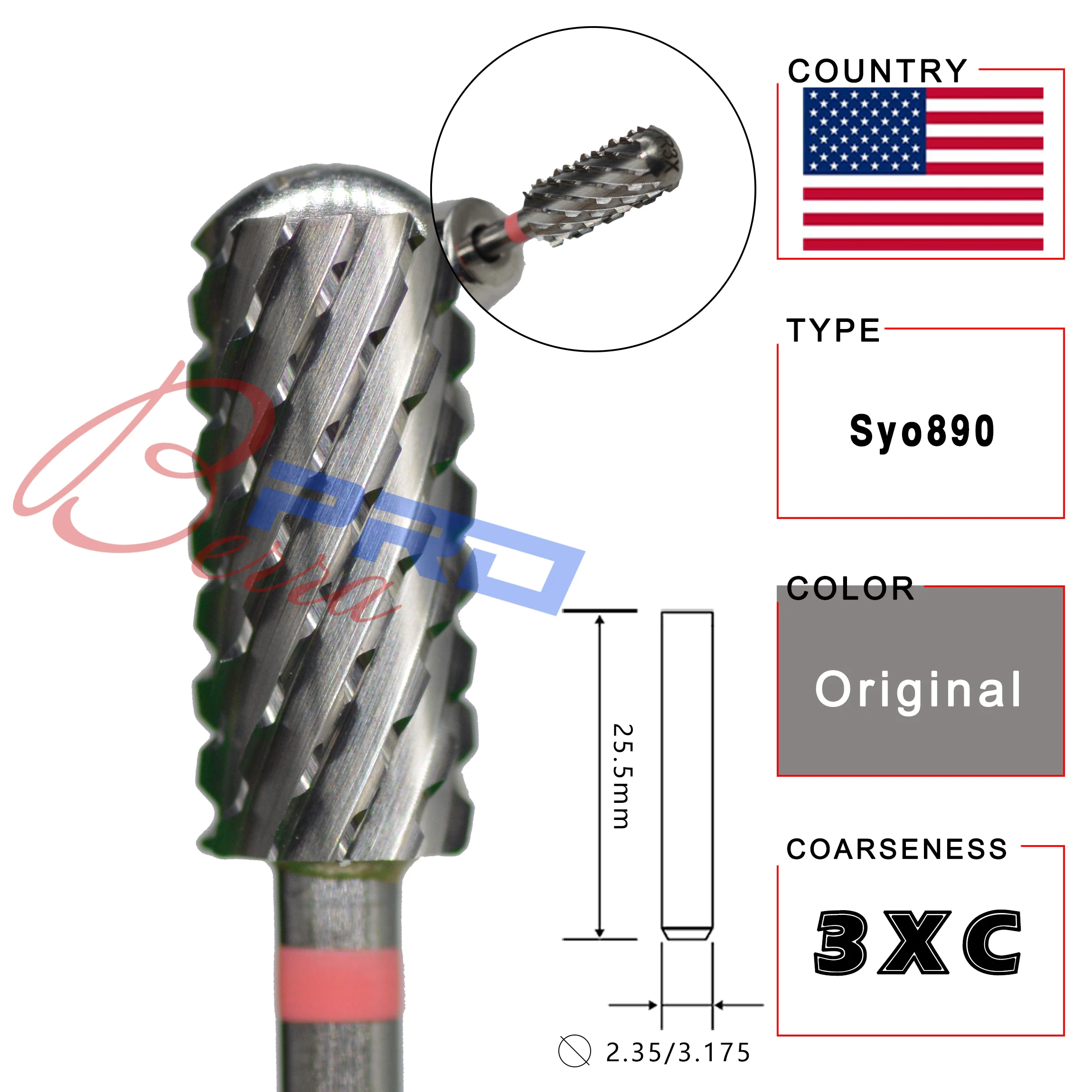 RolinStar 5.35 Small Round Top Barrel Gold Carbide Manicure Nail Drill Bit File Accessories 8 Different
