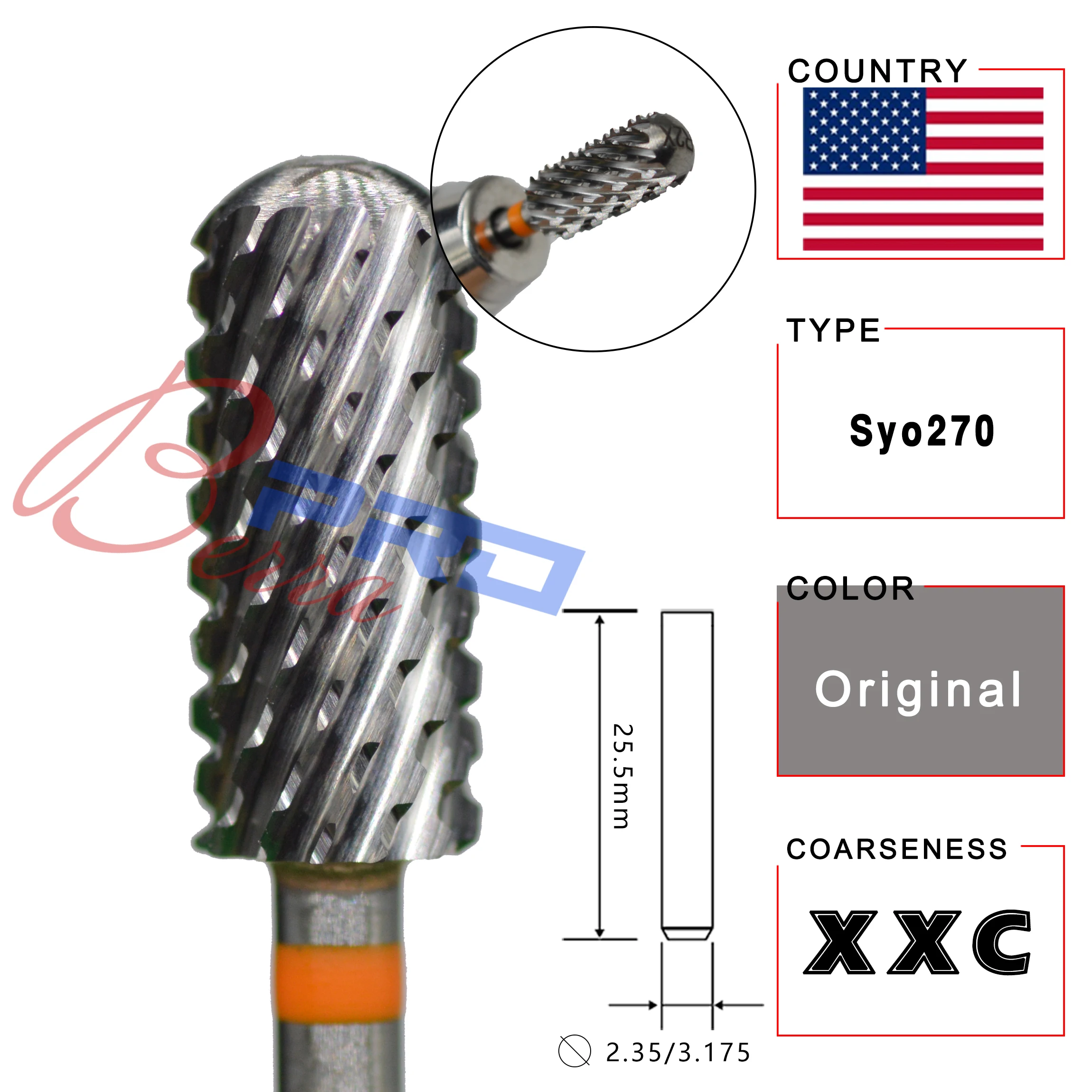 RolinStar 5.35 Small Round Top Barrel Gold Carbide Manicure Nail Drill Bit File Accessories 8 Different