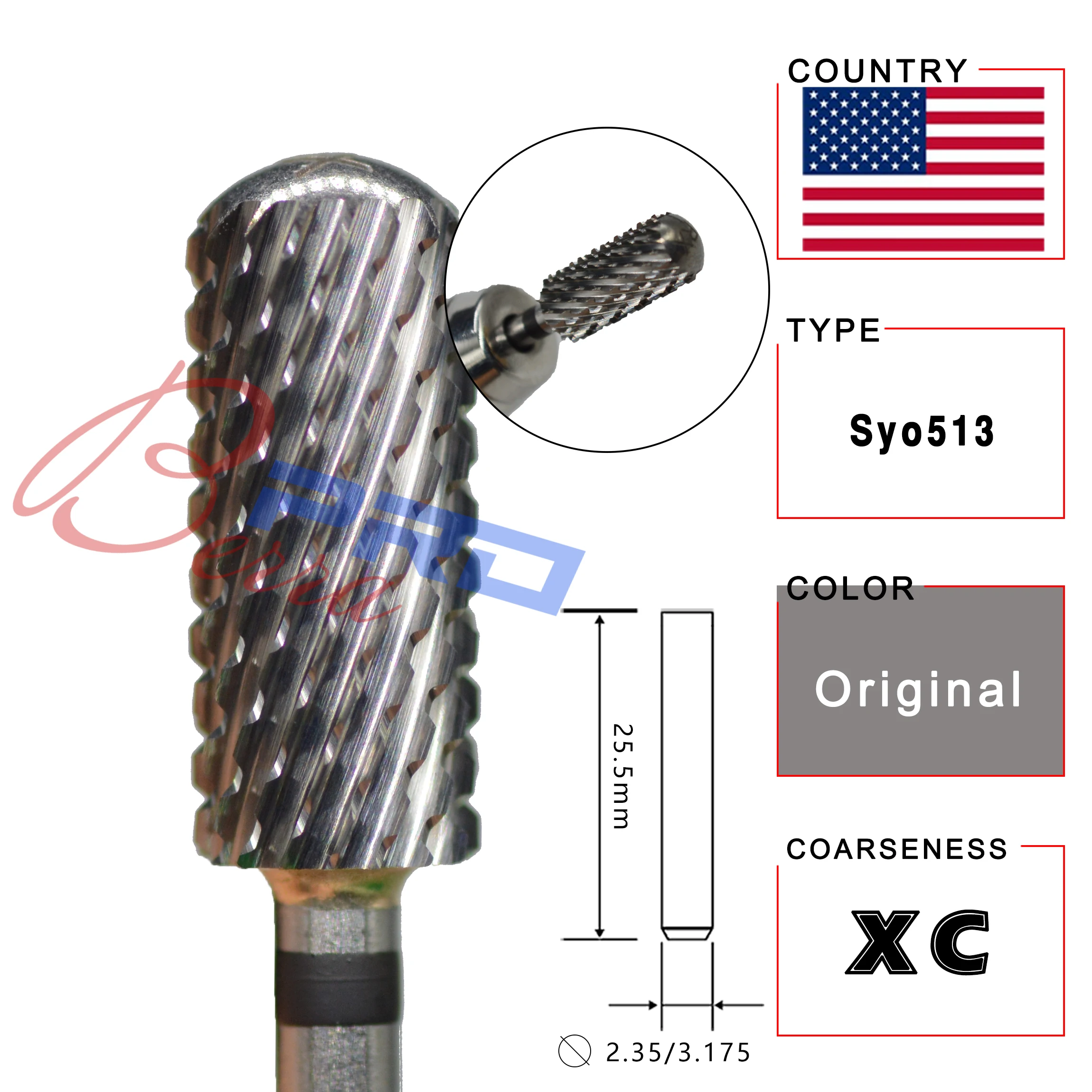 RolinStar 5.35 Small Round Top Barrel Gold Carbide Manicure Nail Drill Bit File Accessories 8 Different