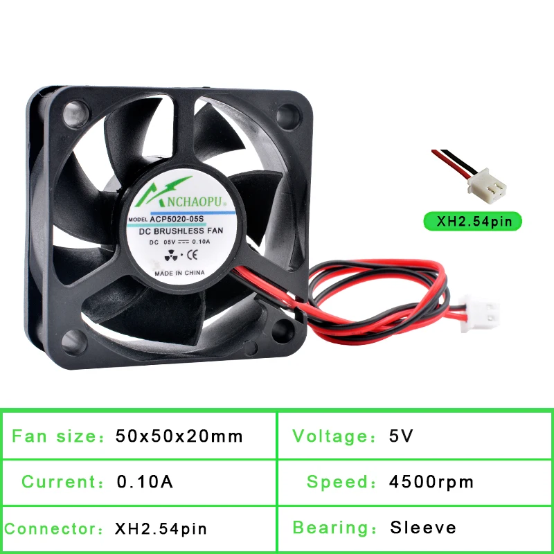 ACP5020 5cm 50mm Fan 50x50x20mm DC5V 12V 24V 2pin Cooling Fan Suitable for Chassis Power Supply Charger Printer Inverter
