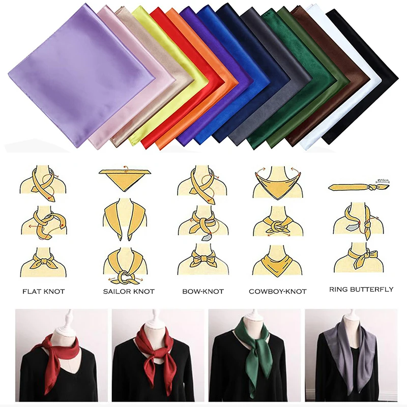 High Quality 90*90cm Square Silk Scarf  Female Plain Shawls and Wrap Office Lady Hair Neck Foulard India Muslim Headscarf Pareo