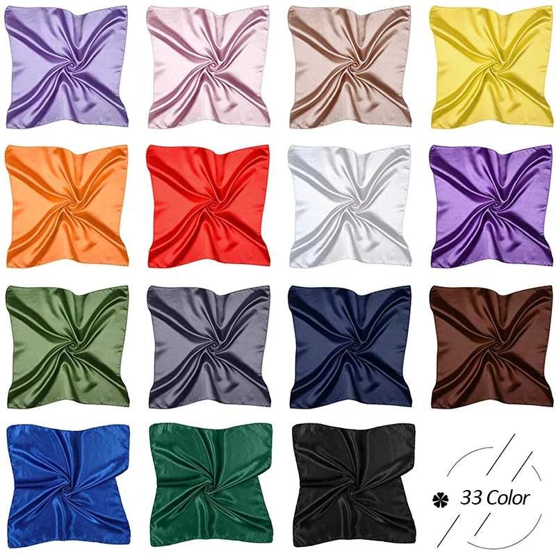 High Quality 90*90cm Square Silk Scarf  Female Plain Shawls and Wrap Office Lady Hair Neck Foulard India Muslim Headscarf Pareo
