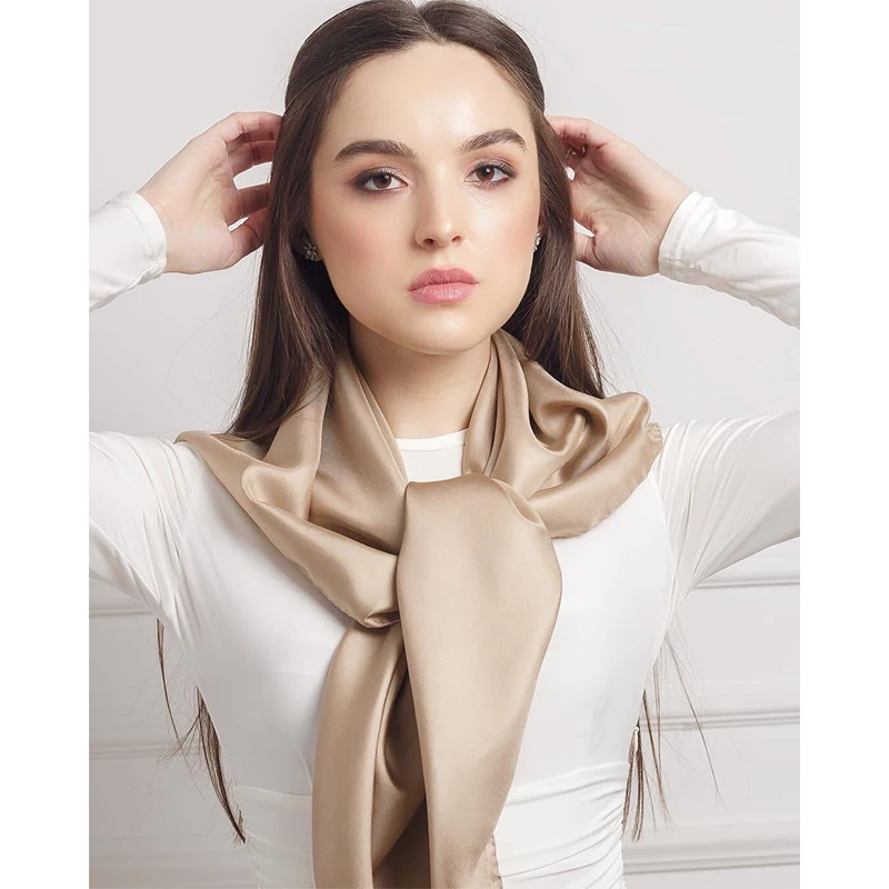 High Quality 90*90cm Square Silk Scarf  Female Plain Shawls and Wrap Office Lady Hair Neck Foulard India Muslim Headscarf Pareo