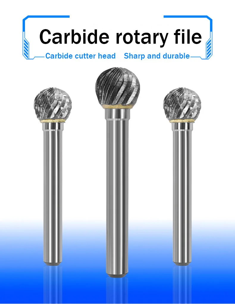 6-16MM Tungsten Steel Grinding Head Carbide Rotary File D Type Spherical Single And Double Slot Cutter End Milling Cutter