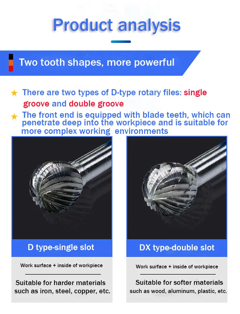6-16MM Tungsten Steel Grinding Head Carbide Rotary File D Type Spherical Single And Double Slot Cutter End Milling Cutter