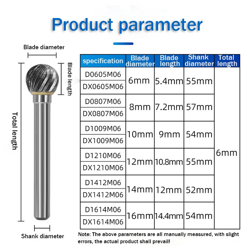 6-16MM Tungsten Steel Grinding Head Carbide Rotary File D Type Spherical Single And Double Slot Cutter End Milling Cutter