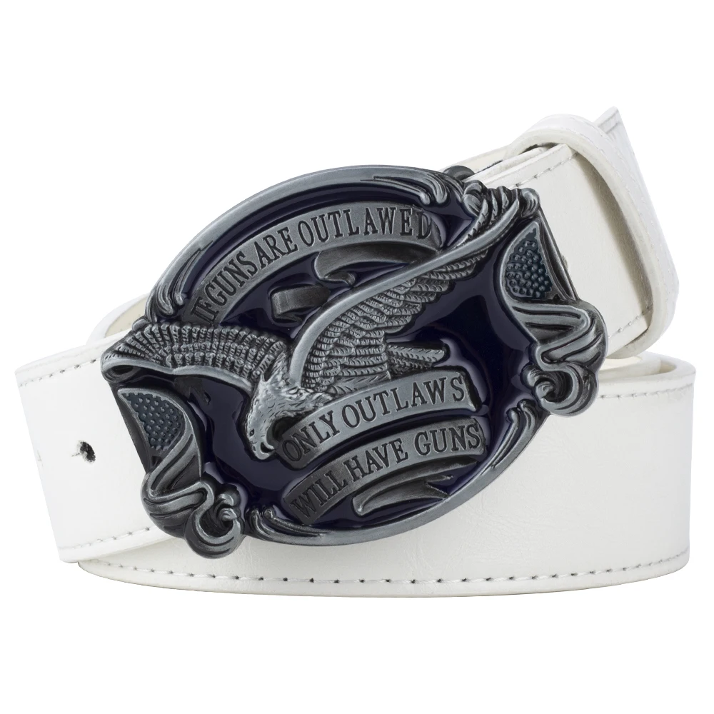Eagle Belt for Men Jeans ONLY OUTLAWS WILL HAVE GUNS Metal Buckle Cowboy