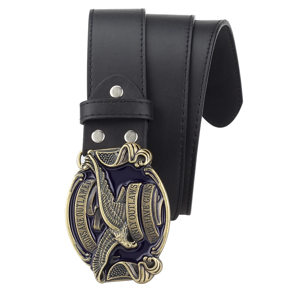 Eagle Belt for Men Jeans ONLY OUTLAWS WILL HAVE GUNS Metal Buckle Cowboy