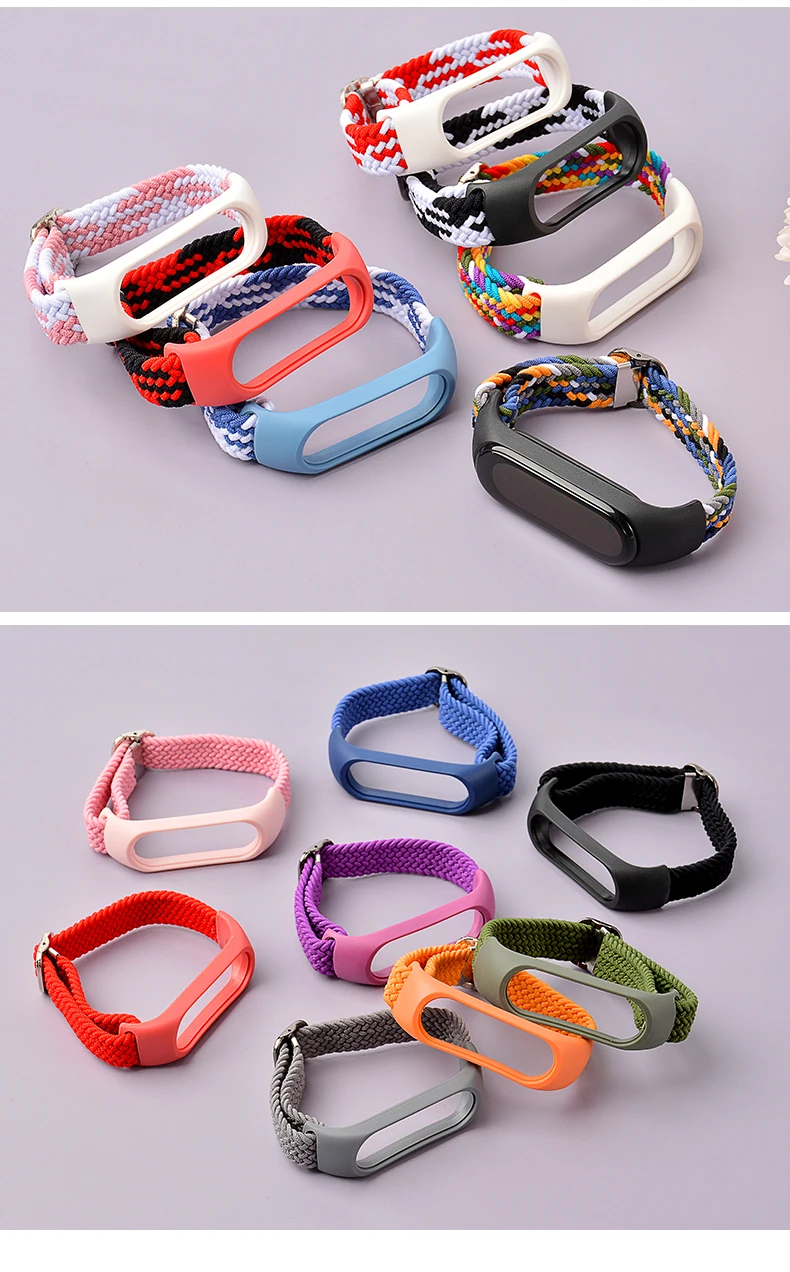 Bracelet for Mi band 10 8 7 6 Strap Elastic Adjustable Nylon Braided Miband4 Miband 5 Correa Wristband for Xiaomi Mi Bband 3 7 9