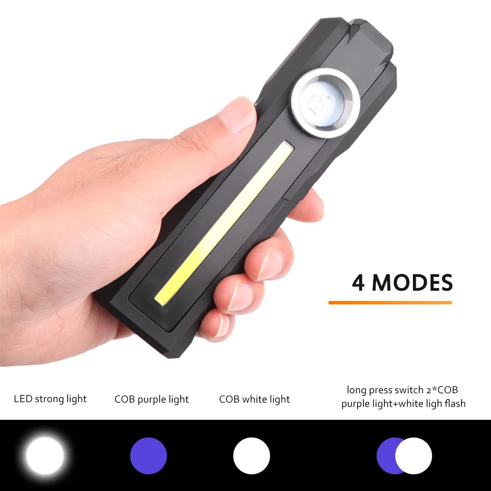 Magnetic COB Flood Working Light Portable LED Flashlight USB Rechargeable 4 Lighting Modes Emergency Torch Repair Lamp With Hook