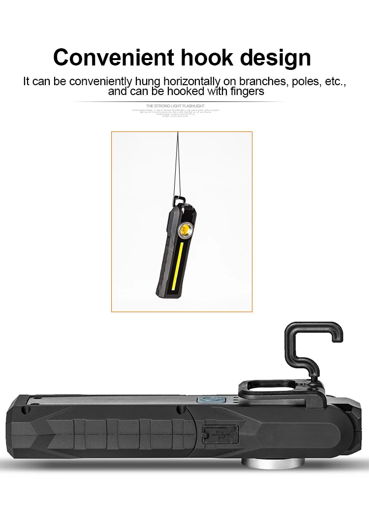 Magnetic COB Flood Working Light Portable LED Flashlight USB Rechargeable 4 Lighting Modes Emergency Torch Repair Lamp With Hook