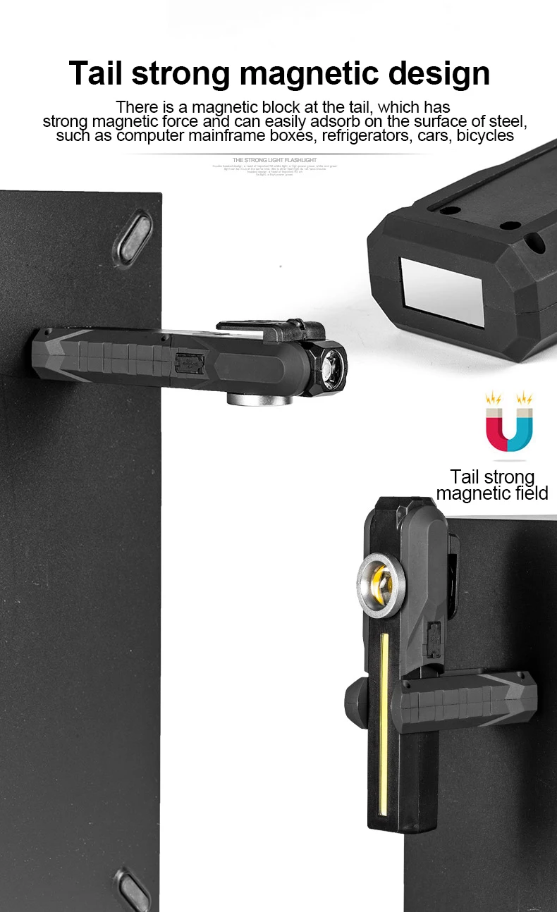 Magnetic COB Flood Working Light Portable LED Flashlight USB Rechargeable 4 Lighting Modes Emergency Torch Repair Lamp With Hook