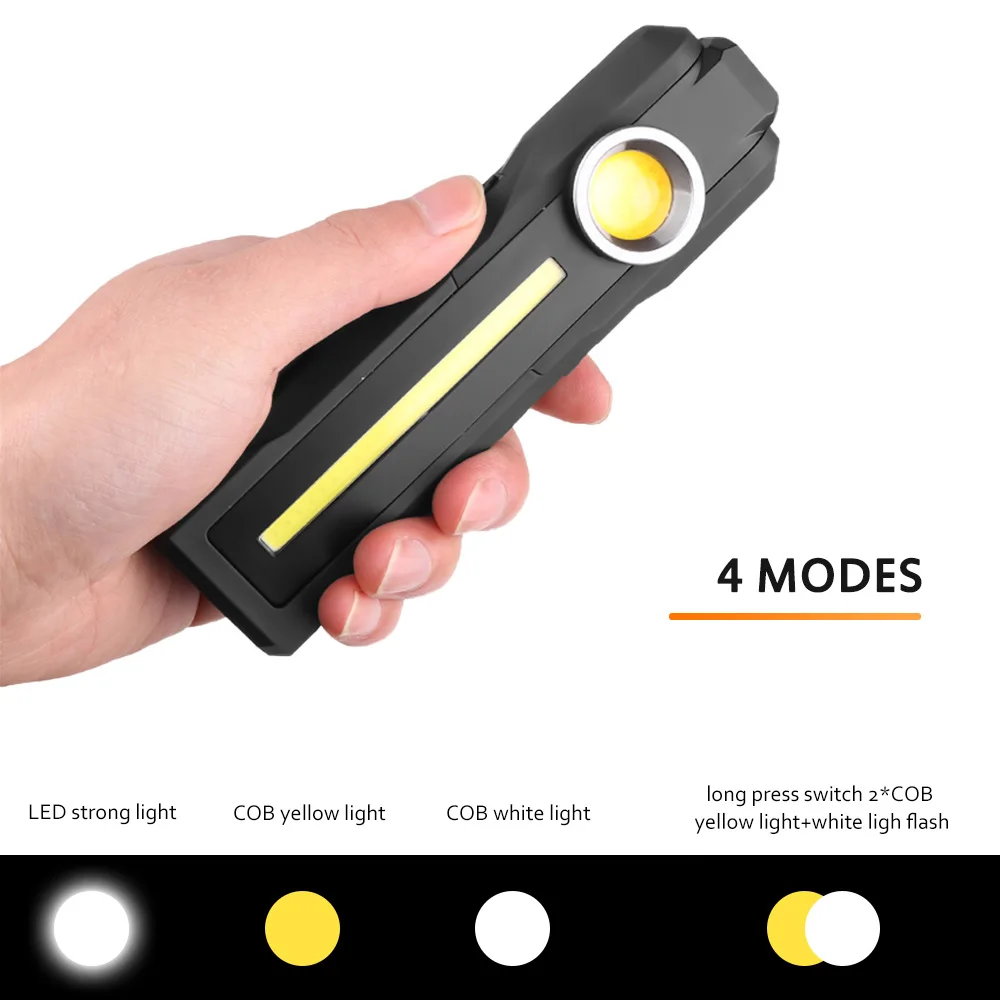 Magnetic COB Flood Working Light Portable LED Flashlight USB Rechargeable 4 Lighting Modes Emergency Torch Repair Lamp With Hook