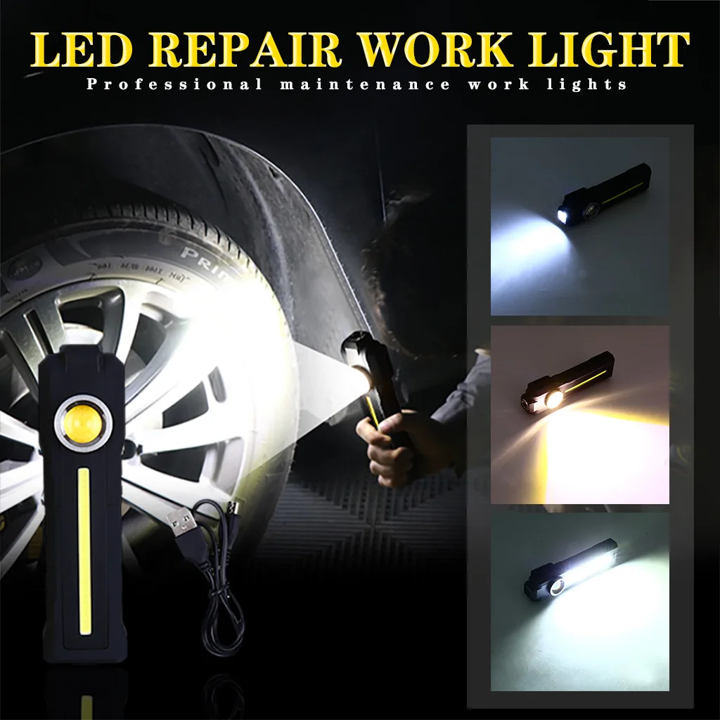 Magnetic COB Flood Working Light Portable LED Flashlight USB Rechargeable 4 Lighting Modes Emergency Torch Repair Lamp With Hook