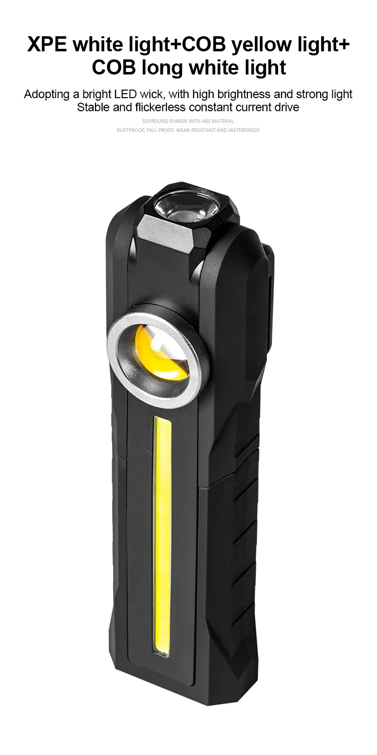 Magnetic COB Flood Working Light Portable LED Flashlight USB Rechargeable 4 Lighting Modes Emergency Torch Repair Lamp With Hook