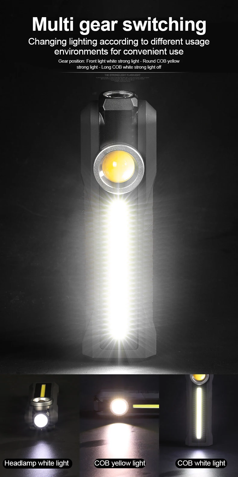 Magnetic COB Flood Working Light Portable LED Flashlight USB Rechargeable 4 Lighting Modes Emergency Torch Repair Lamp With Hook