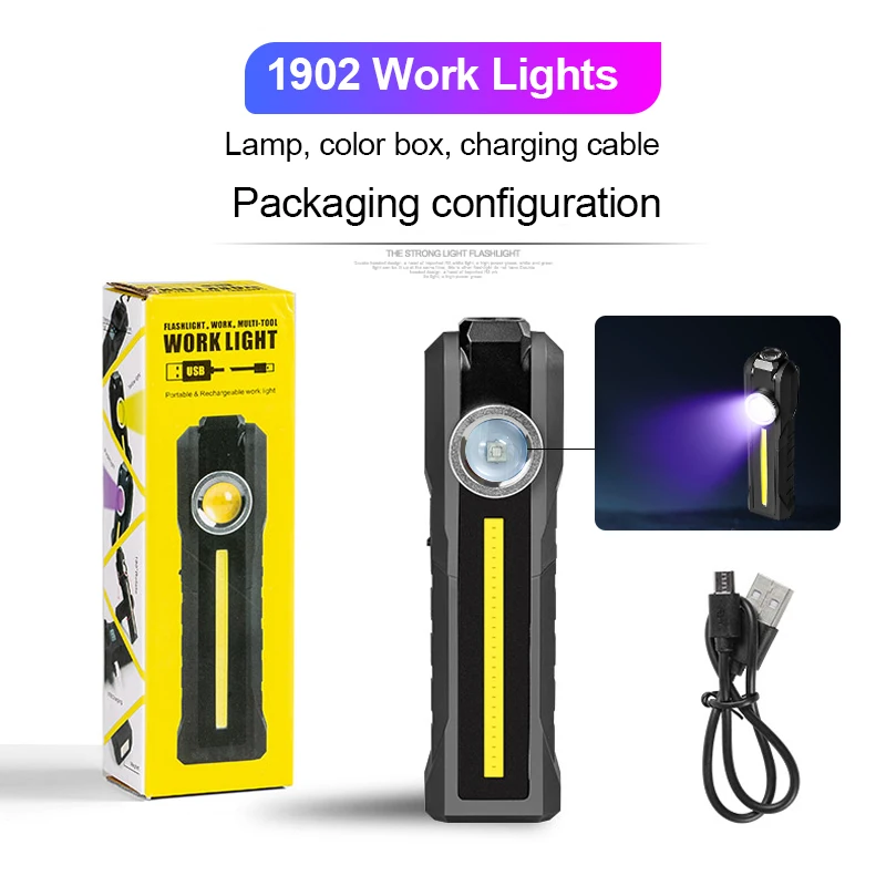 Magnetic COB Flood Working Light Portable LED Flashlight USB Rechargeable 4 Lighting Modes Emergency Torch Repair Lamp With Hook