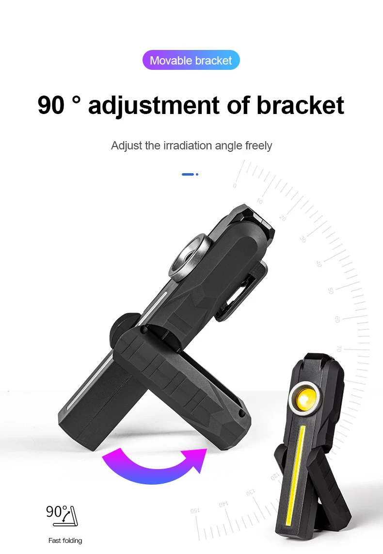 Magnetic COB Flood Working Light Portable LED Flashlight USB Rechargeable 4 Lighting Modes Emergency Torch Repair Lamp With Hook
