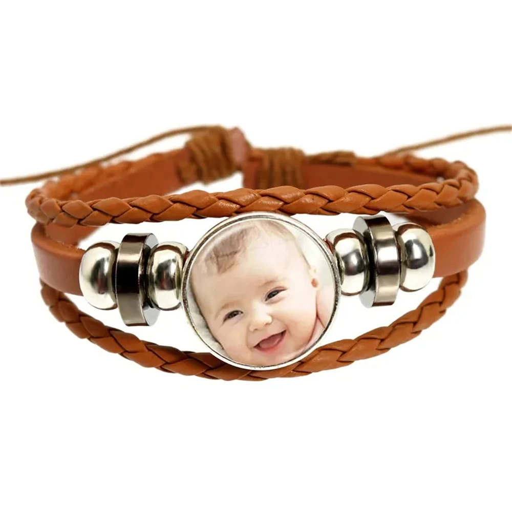 Custom Photo Multilayer Custom Leather Bracelet Handmade Custom LOGO Glass Dome Bracelet Men And Women Bracelet Gift