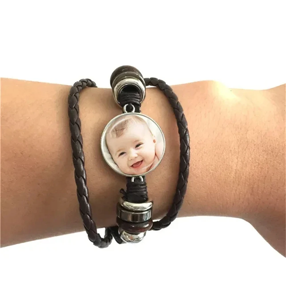 Custom Photo Multilayer Custom Leather Bracelet Handmade Custom LOGO Glass Dome Bracelet Men And Women Bracelet Gift