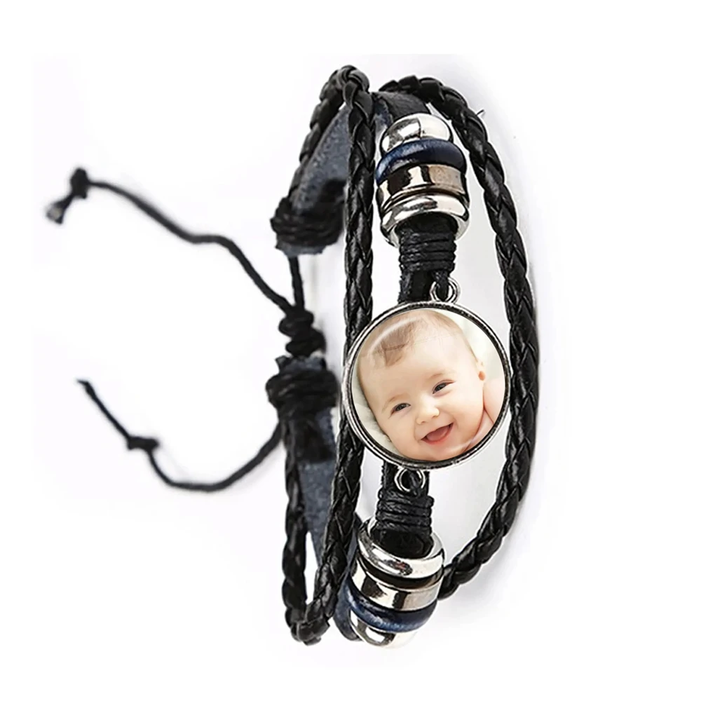 Custom Photo Multilayer Custom Leather Bracelet Handmade Custom LOGO Glass Dome Bracelet Men And Women Bracelet Gift