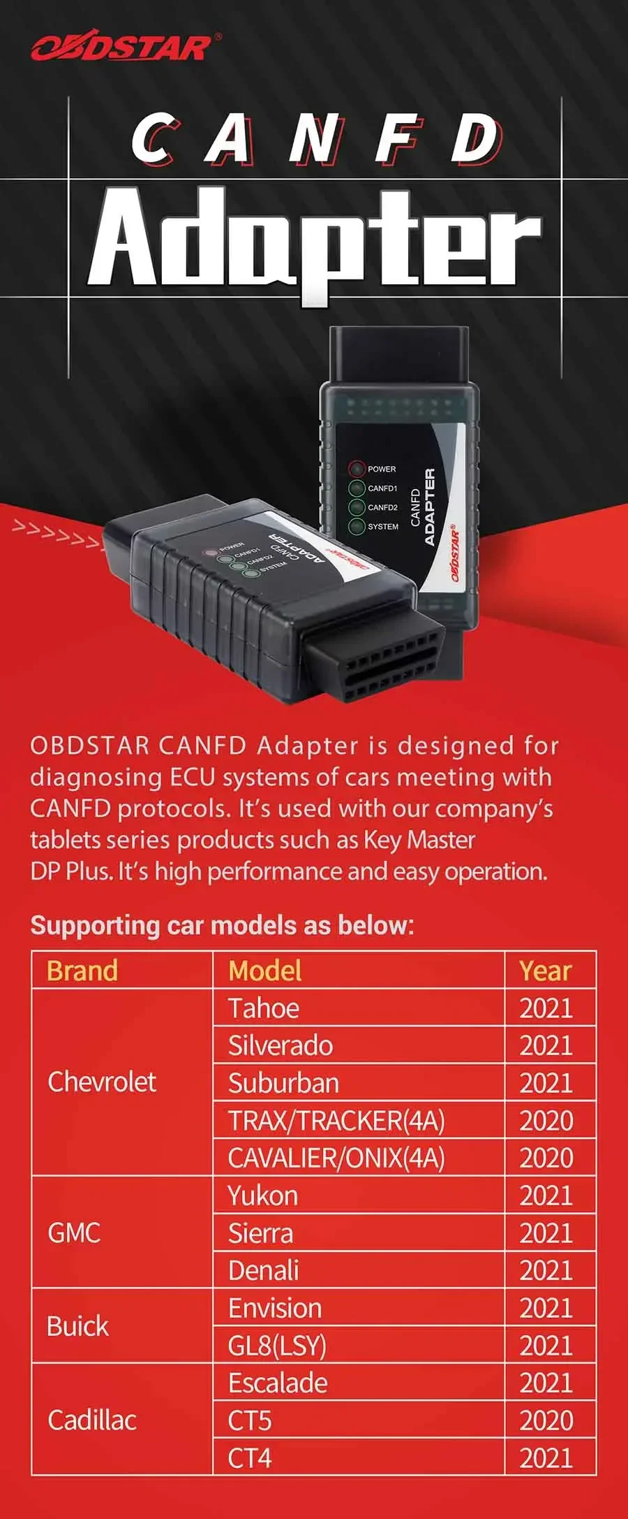 OBDSTAR CANFD CAN FD Adapter Work with X300 DP Plus and Pro4 Supports GM 2020 2021 and Hyundai Kia Airbag Odomaster P50