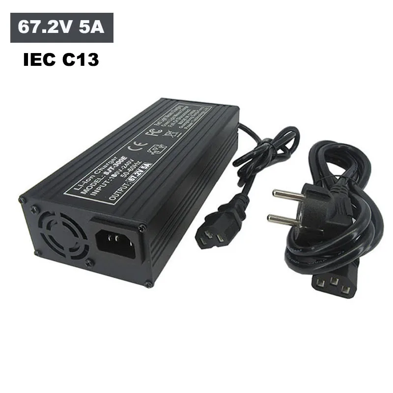 67.2V 3A 5A Li-ion Fast Charger 16S 60V 3A Lithium 20AH 30AH Battery Chargers 3PIN IEC C13 Connector