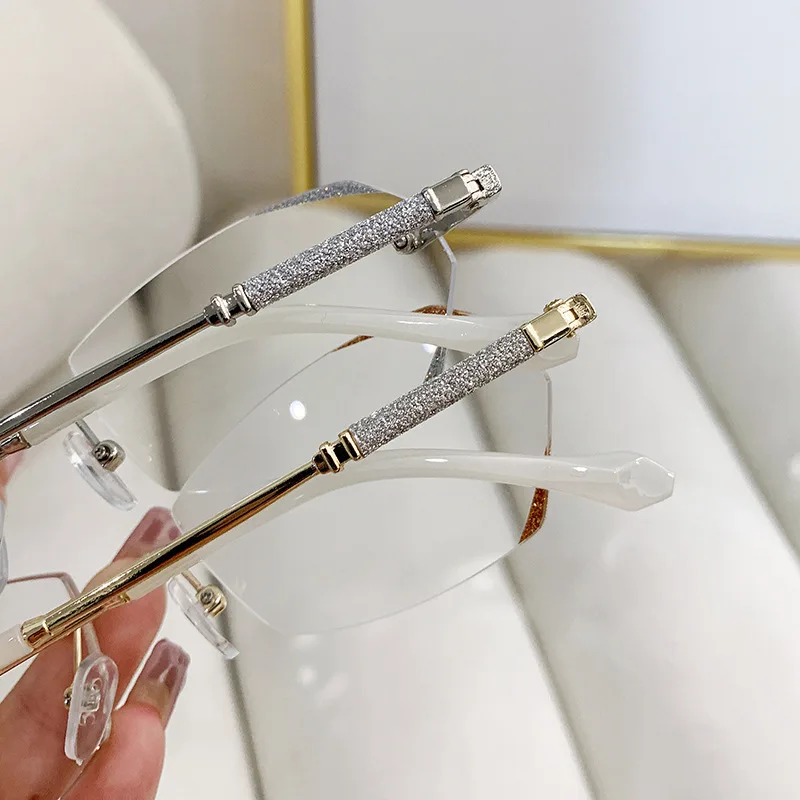 Diamond Cutting Rimless Ladies Myopia Glasses Anti Blue Light Minus Eyeglasses Finished Prescription Near Sight Eyewear Diopter
