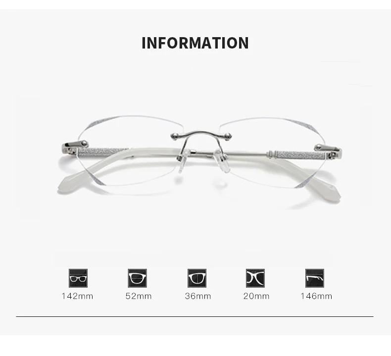 Diamond Cutting Rimless Ladies Myopia Glasses Anti Blue Light Minus Eyeglasses Finished Prescription Near Sight Eyewear Diopter