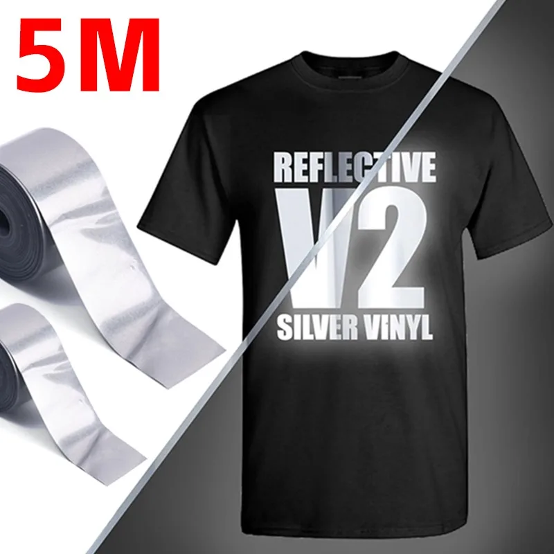 5M Reflective Heat Transfer Film Safety Reflector Sticker for DIY Clothing Bag Shoes Iron on Safety Clothing Supplies 2/5cm/roll