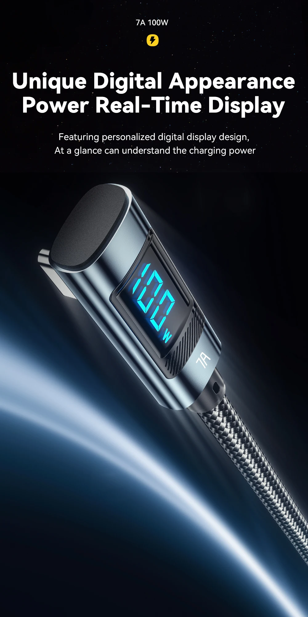 Essager 7A USB Type C Cable Elbow Digital Display Fast Charge USB C Cable For Huawei Mate60 Pro Samsung Xiaomi  Data Type C Cord