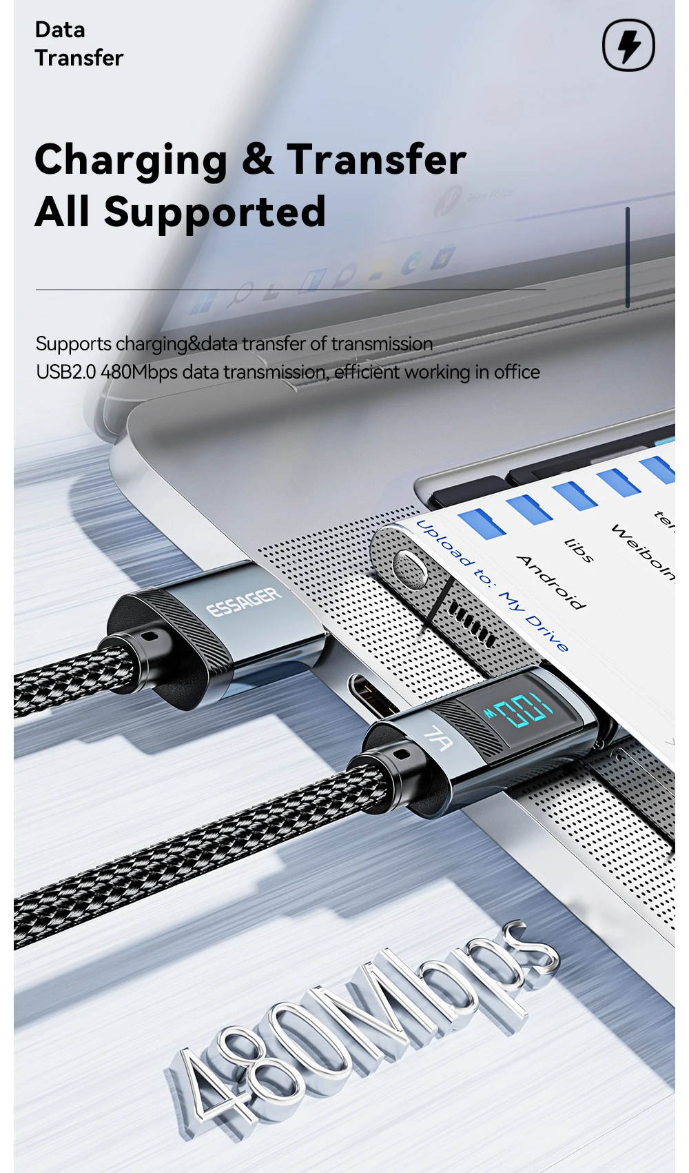 Essager 7A USB Type C Cable 100W USB C Charger Data For Realme Huawei P40 30 Pro 66W Fast Charging Wire Cord Samsung Xiaomi Poco