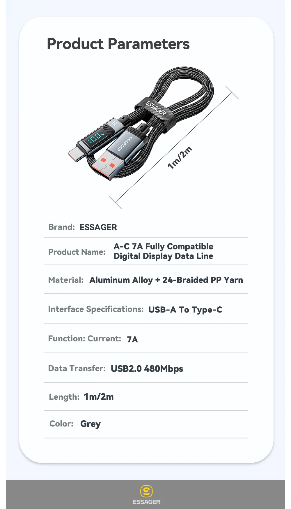 Essager 7A USB Type C Cable 100W USB C Charger Data For Realme Huawei P40 30 Pro 66W Fast Charging Wire Cord Samsung Xiaomi Poco