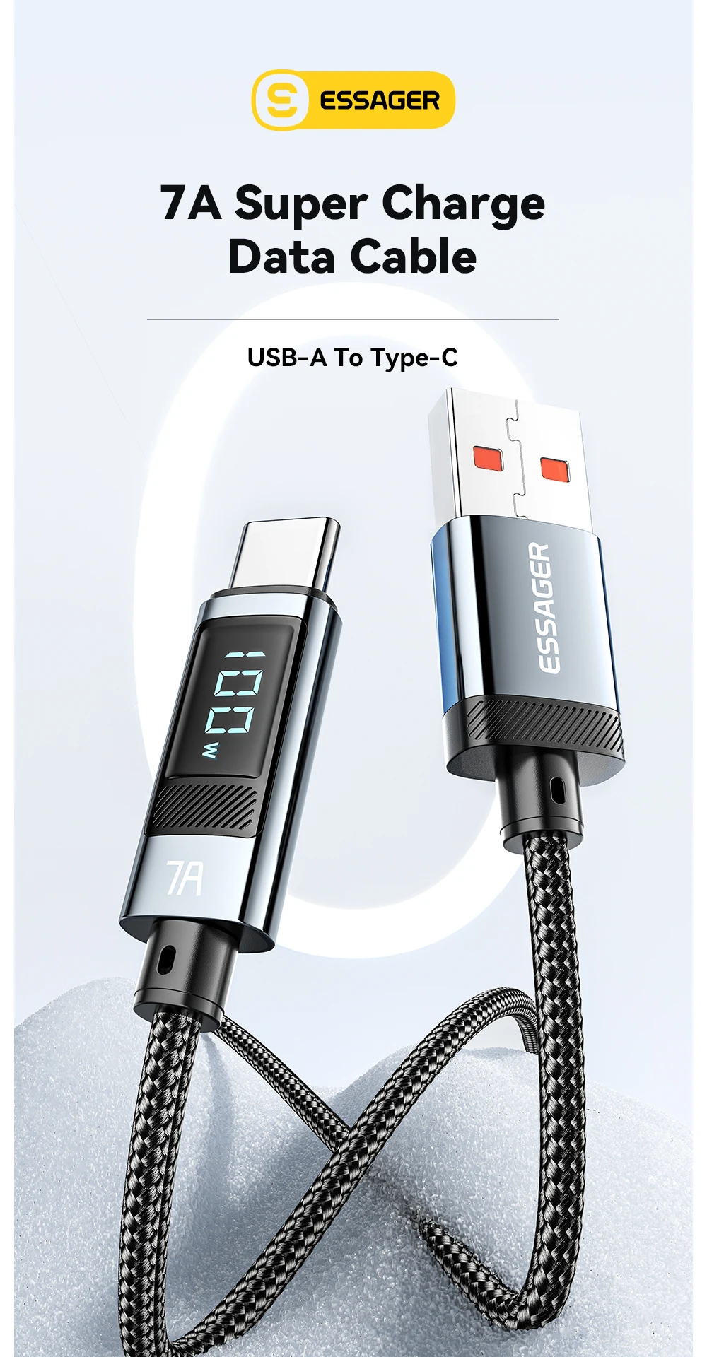 Essager 7A USB Type C Cable 100W USB C Charger Data For Realme Huawei P40 30 Pro 66W Fast Charging Wire Cord Samsung Xiaomi Poco