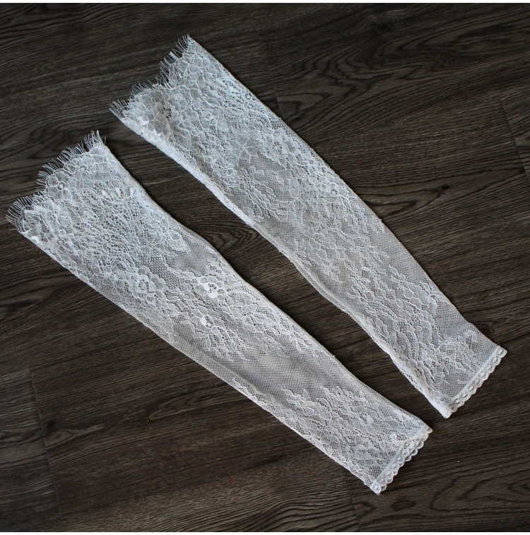 WG103 Wedding Bridal Handmade Gloves Eyelash Lace White Long Fingerless Women Pageant Perform Prom Sleevelet